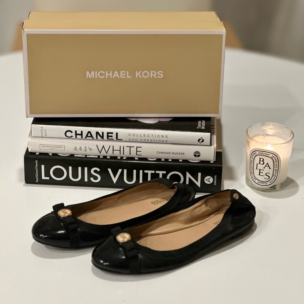 Michael Kors Black Dixie Ballet Flats with Logo Bow Detail Women’s Size 10